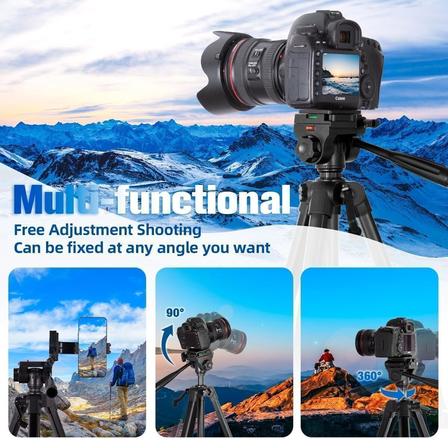 Image of Qortrix Tripod Stand for Mobile Phone and DSLR Camera for Best Video Recording Tripod (Black, Supports Up to 5000 g)