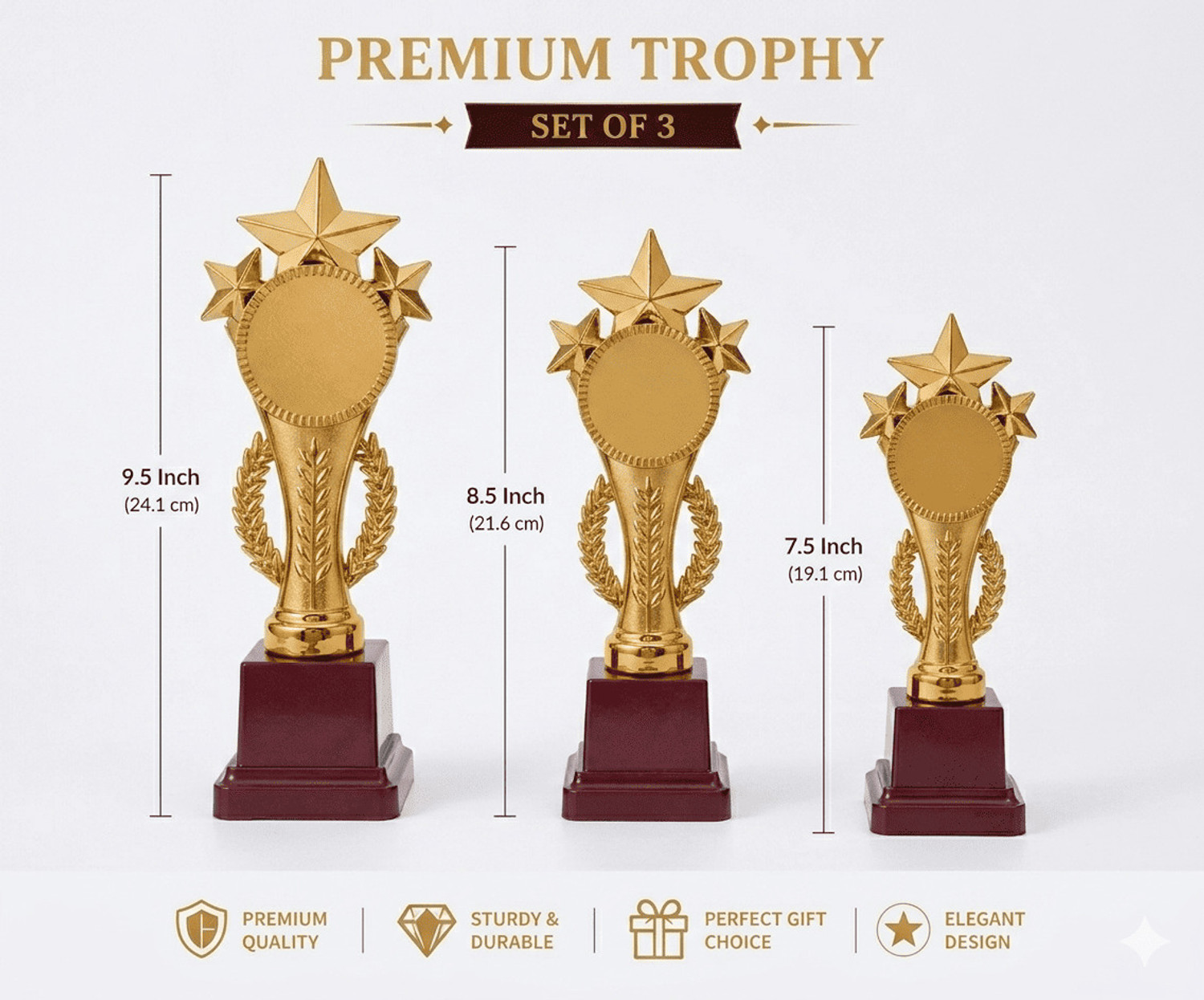 Image of Afiya International Wooden Momento Two Star 8.50 INCH OR 21.60 CM Size (Pack Of 5 )Pcs Trophy Trophy (8.50 INCH)