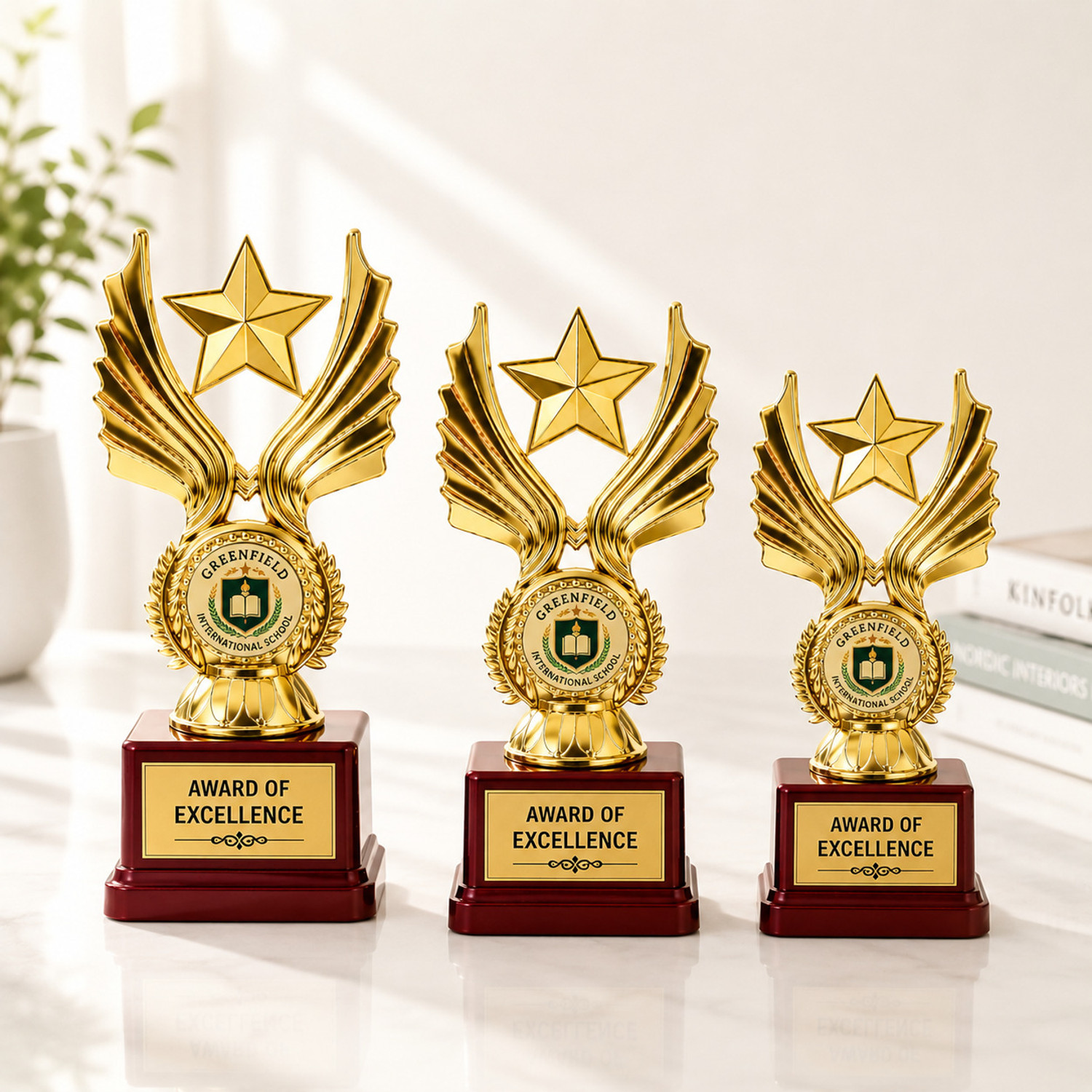 Image of Afiya International Wooden Momento Two Star 8.50 INCH OR 21.60 CM Size (Pack Of 5 )Pcs Trophy Trophy (8.50 INCH)