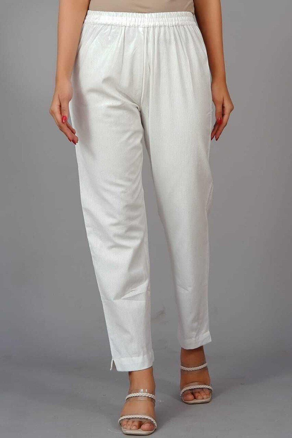 Image of Shopbering Women Straight Fit White Cotton Blend Trousers