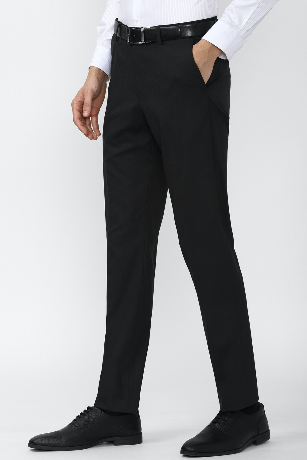 Image of PETER ENGLAND Men Slim Fit Black Viscose Rayon Trousers