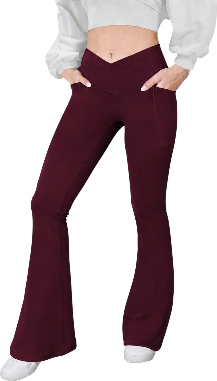 Image of IMPERATIVE by NEU LOOK Women Flared Maroon Lycra Blend Trousers