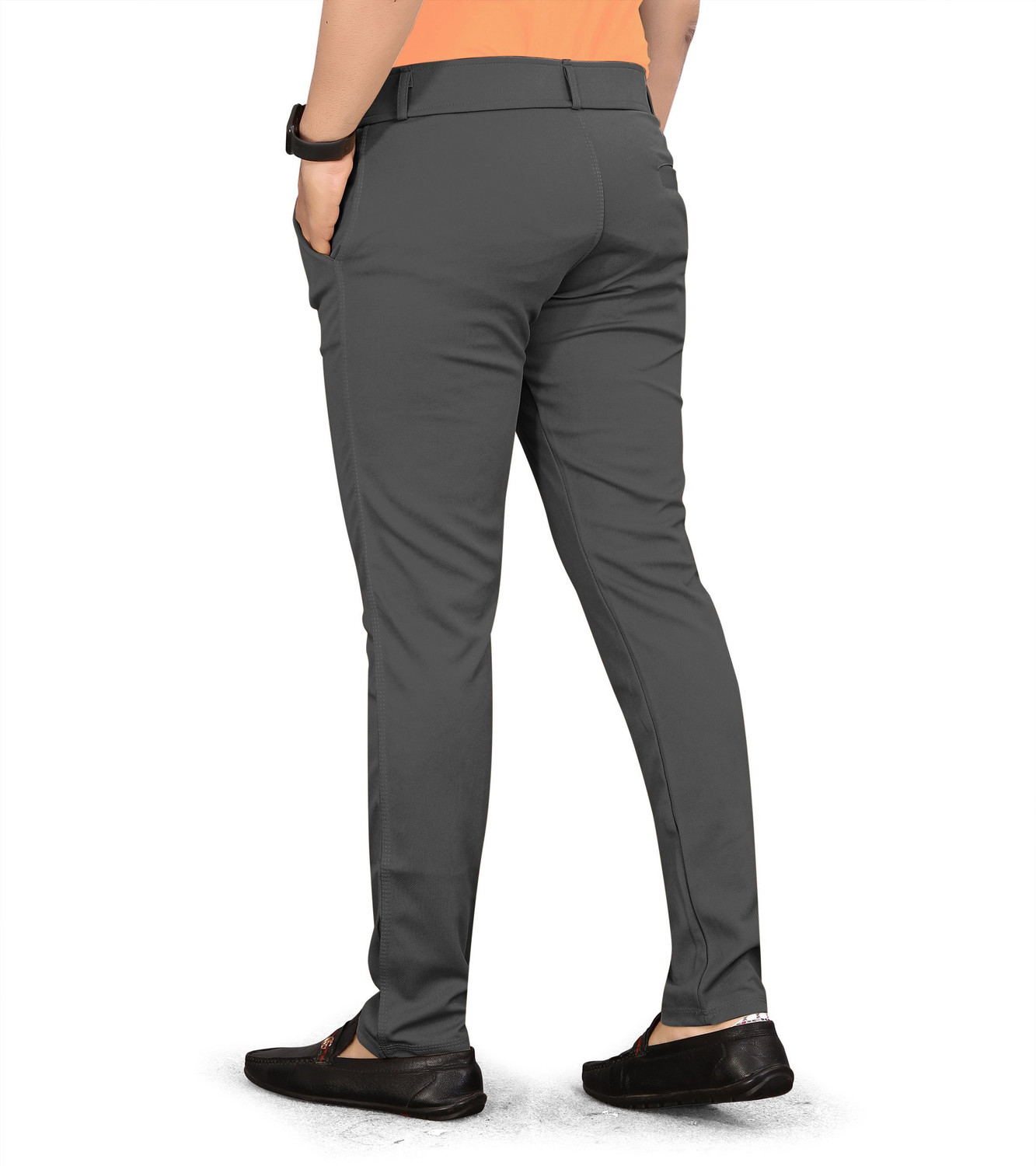 Image of lapataclub Men Relaxed Grey Lycra Blend Trousers