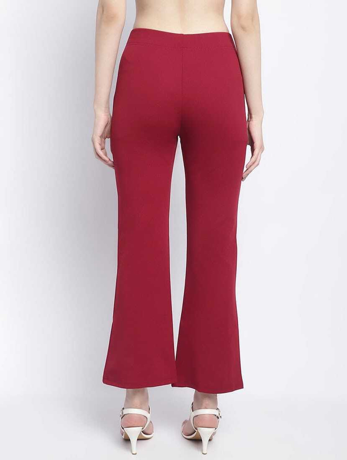 Image of Kanishk Women Regular Fit Maroon, White Cotton Blend Trousers