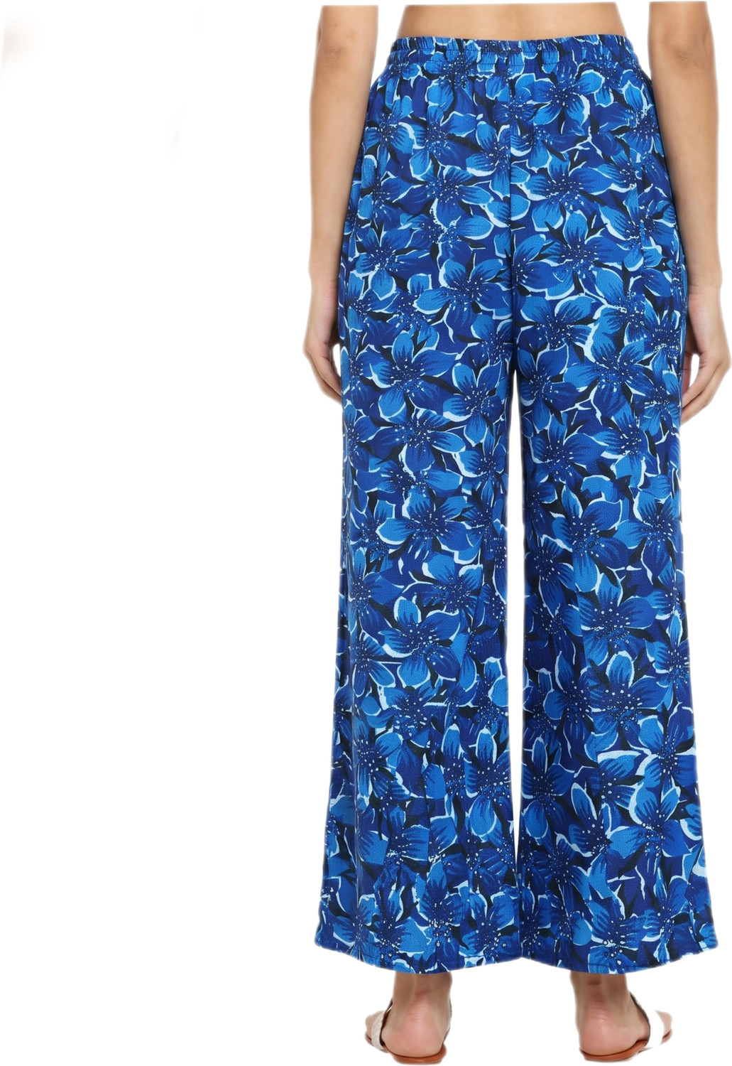 Image of shakshi Women Flared Blue Cotton Blend Trousers