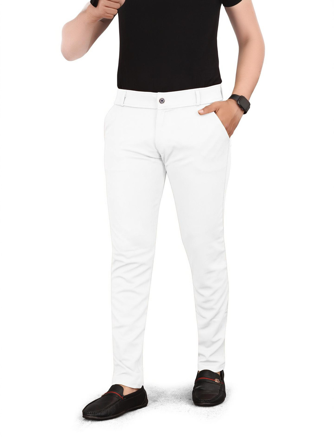 Image of Roadster Pack of 3 Men Regular Fit Multicolor Cotton Blend Trousers