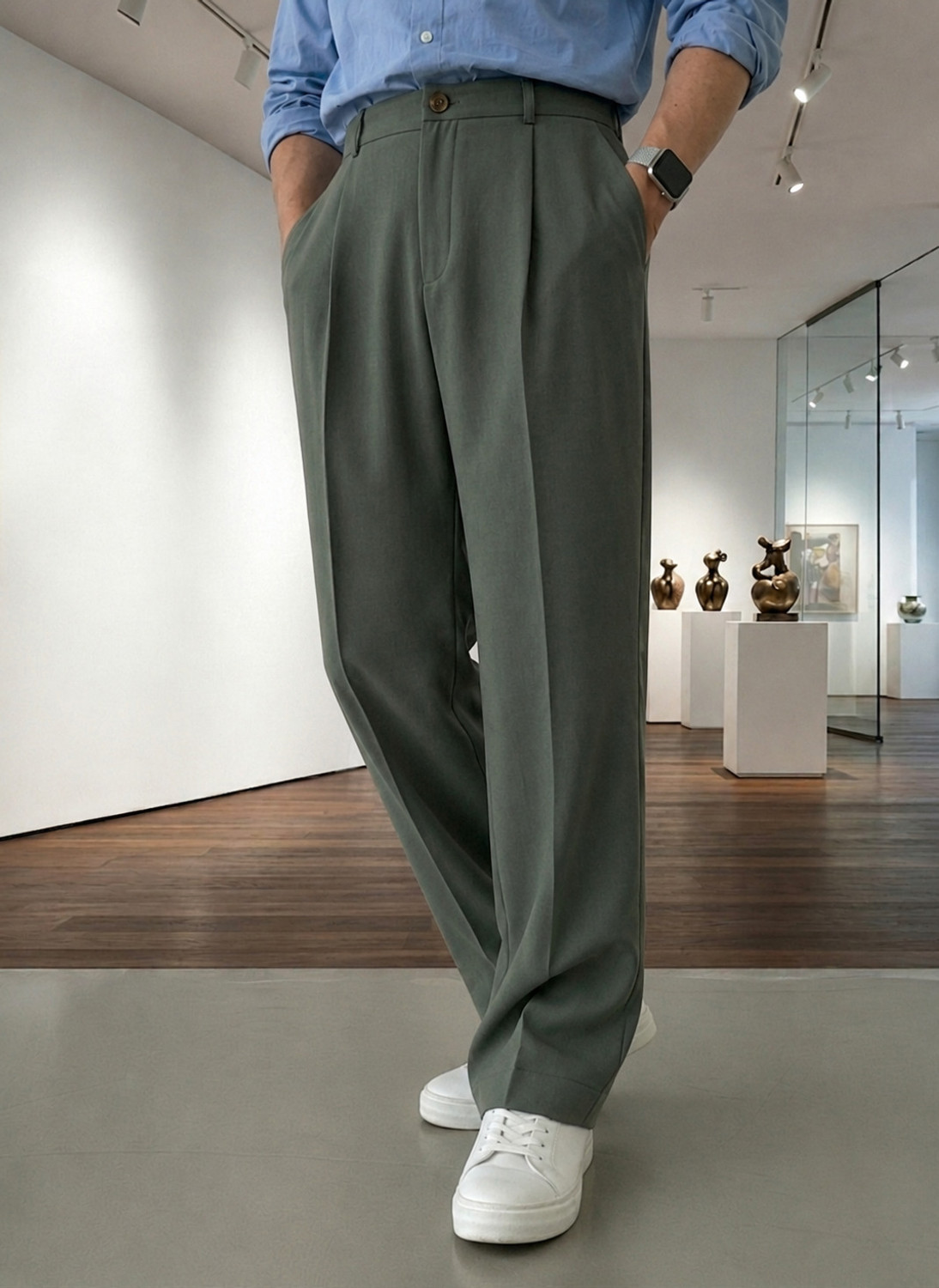 INDICLUB Men Relaxed Green Polycotton Trousers - Image 1