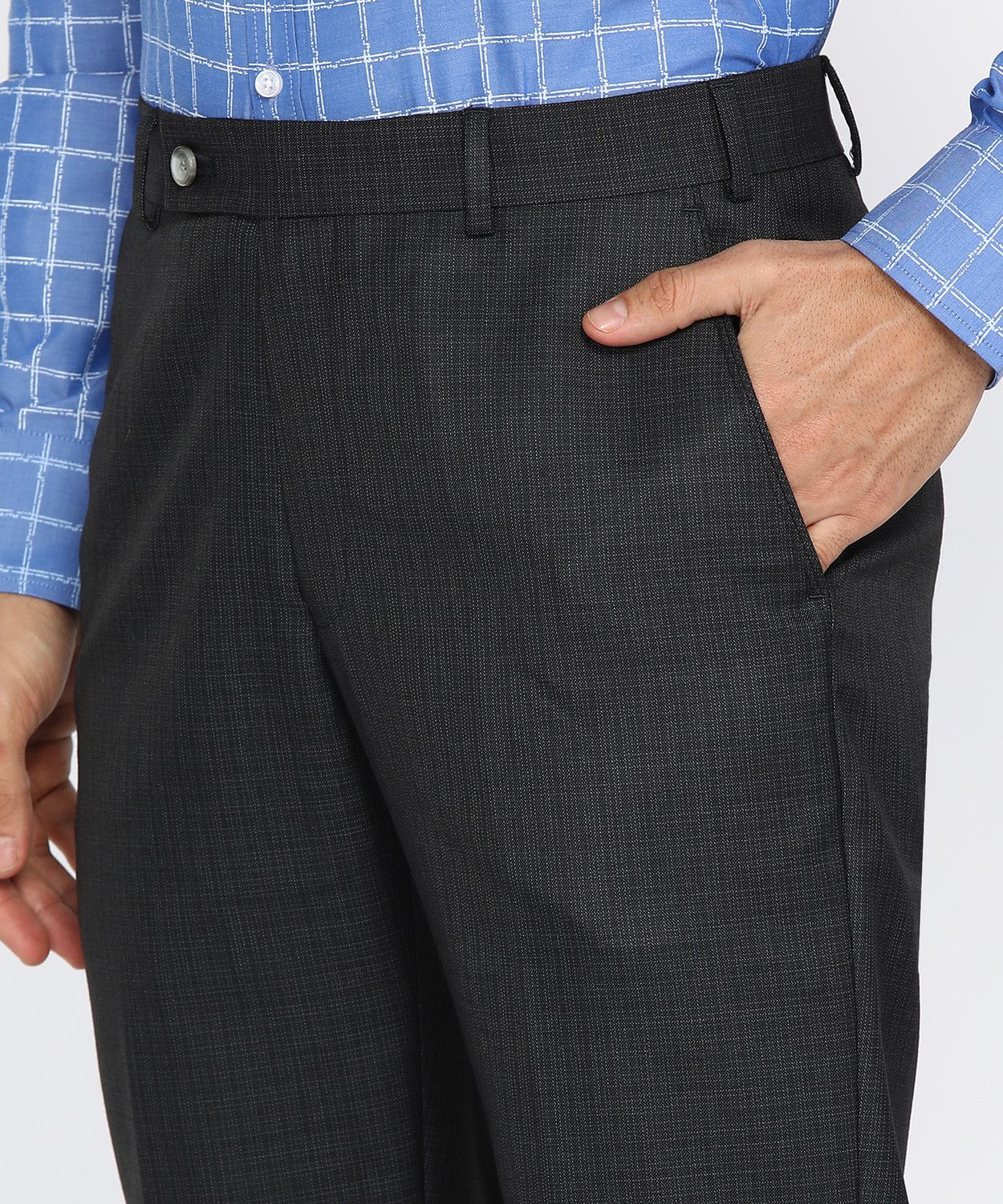 Image of PARK AVENUE Men Regular Fit Grey Polyester Trousers