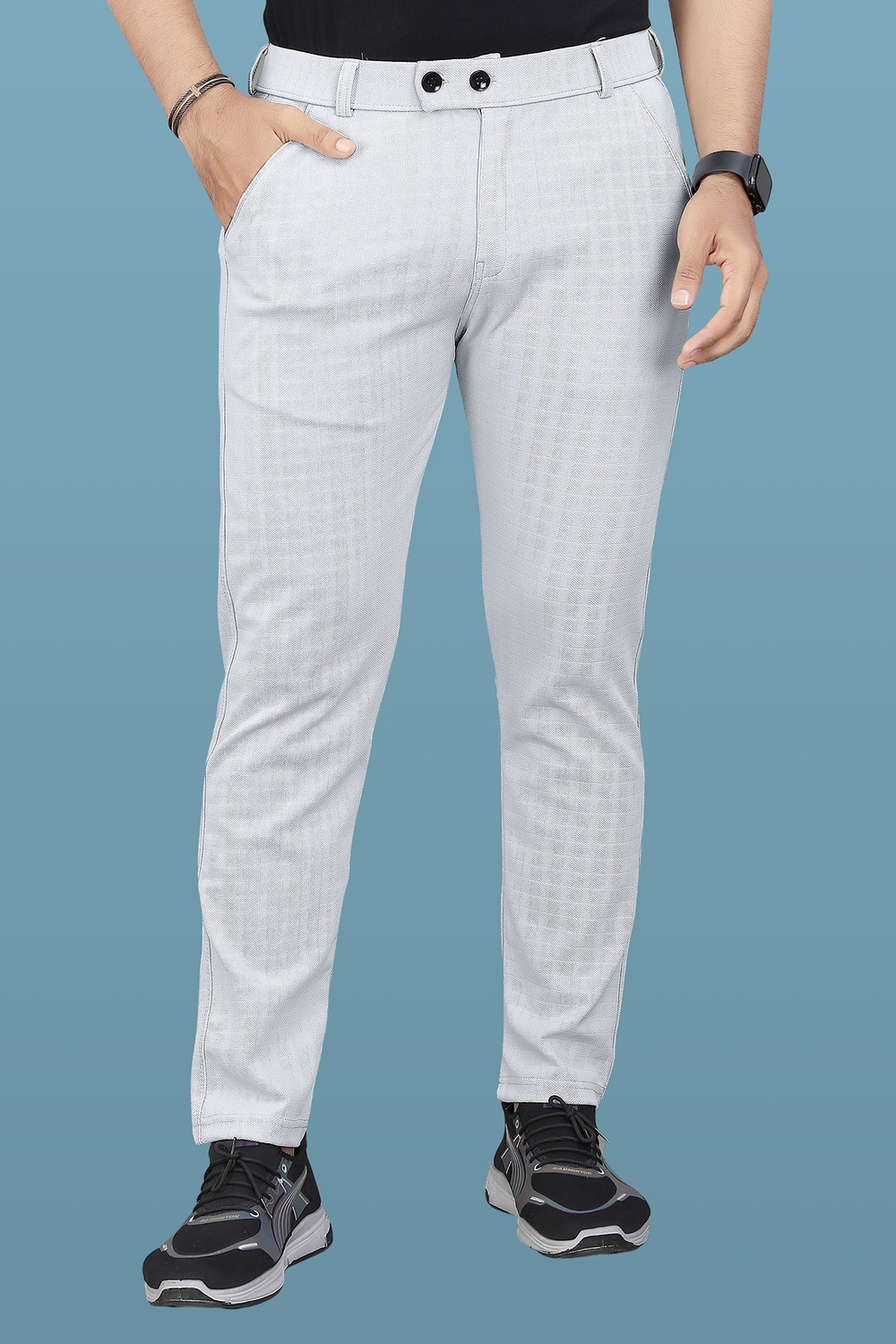 Image of lapataclub Men Relaxed Grey Lycra Blend Trousers