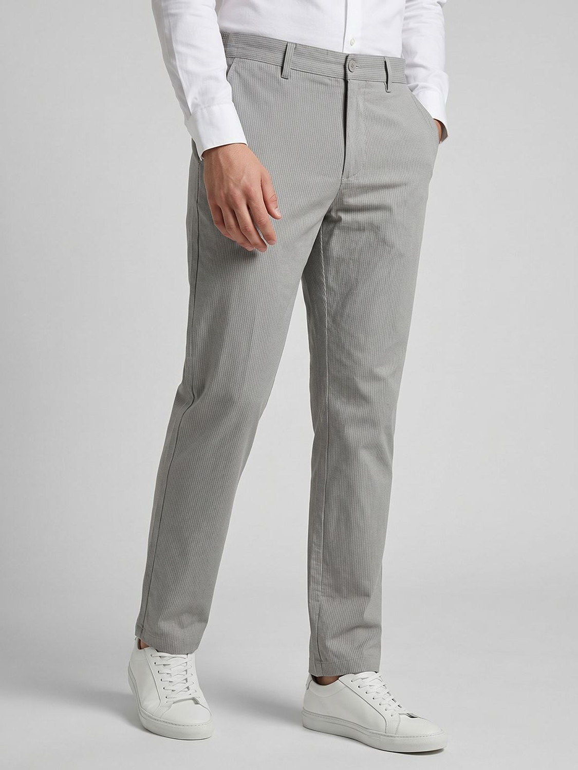 Image of Mast & Harbour Men Regular Fit White Cotton Blend Trousers