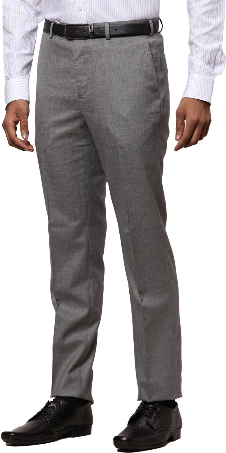 Image of Raymond Men Grey Polyester Trousers