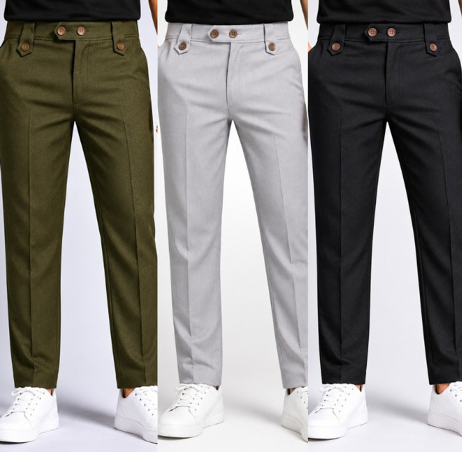 Image of boldcloth Pack of 3 Boys Slim Fit, Relaxed Grey Cotton Blend Trousers