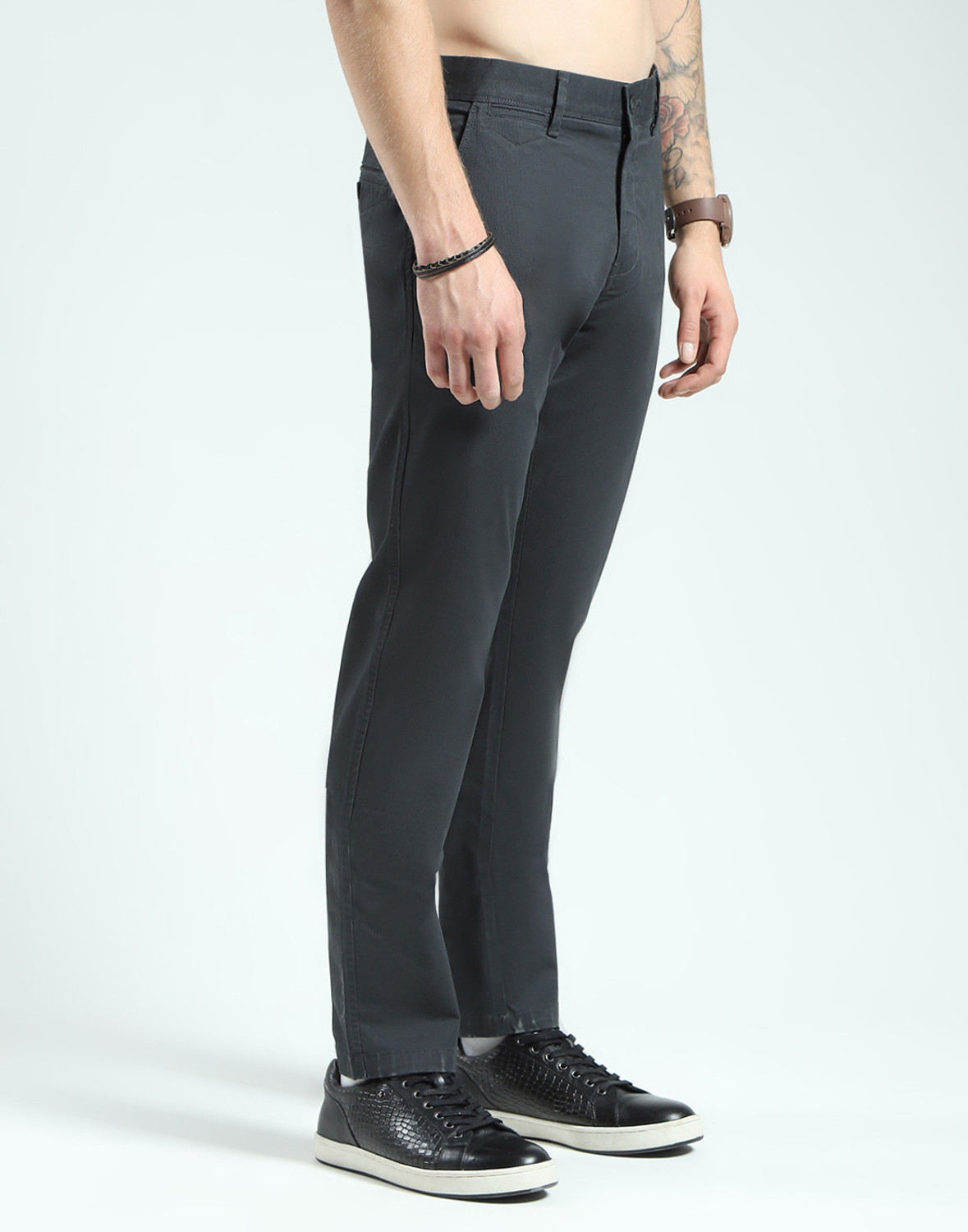 Image of MONTE CARLO Men Slim Fit Grey Cotton Blend Trousers