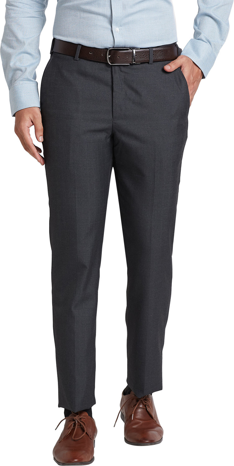 Image of PARK AVENUE Men Regular Fit Grey Polyester Trousers