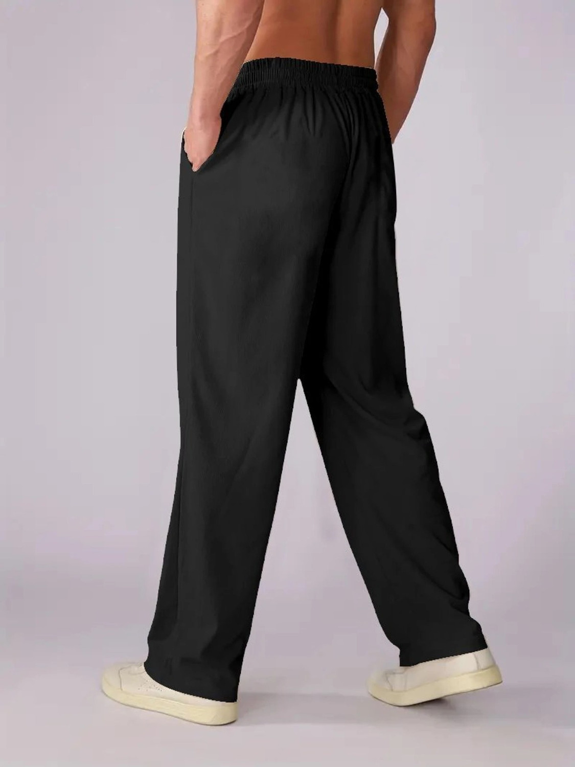 Image of COMBRAIDED Men Loose Fit Black Corduroy Trousers