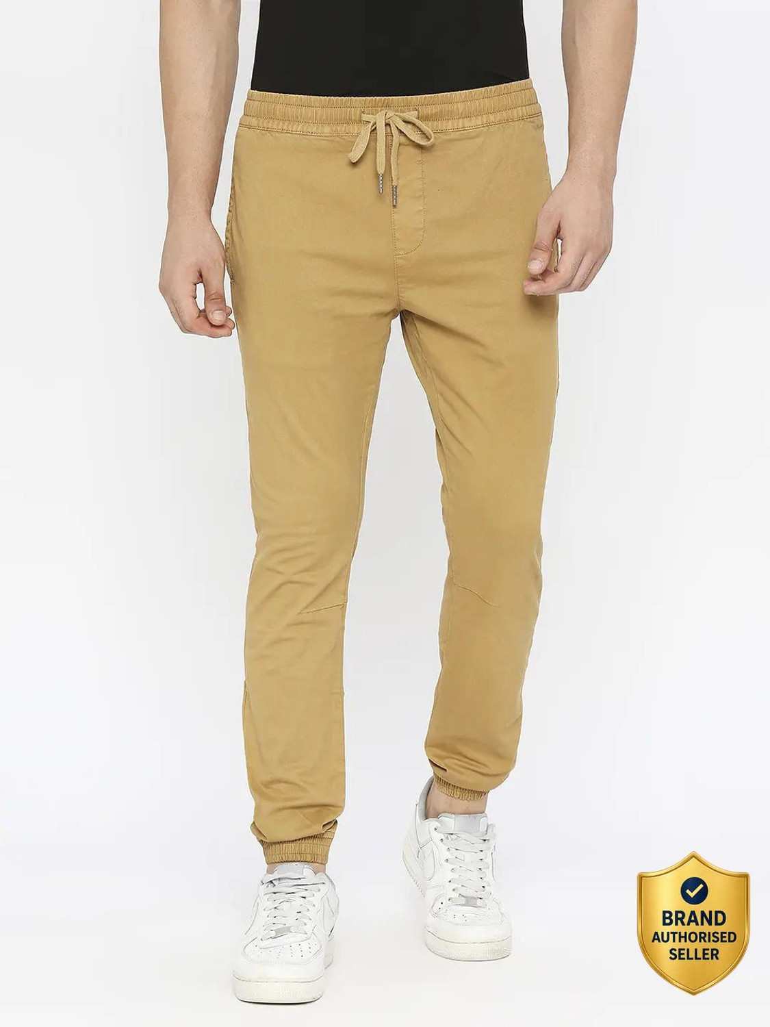 Image of Spykar Men Khaki Lycra Blend Trousers