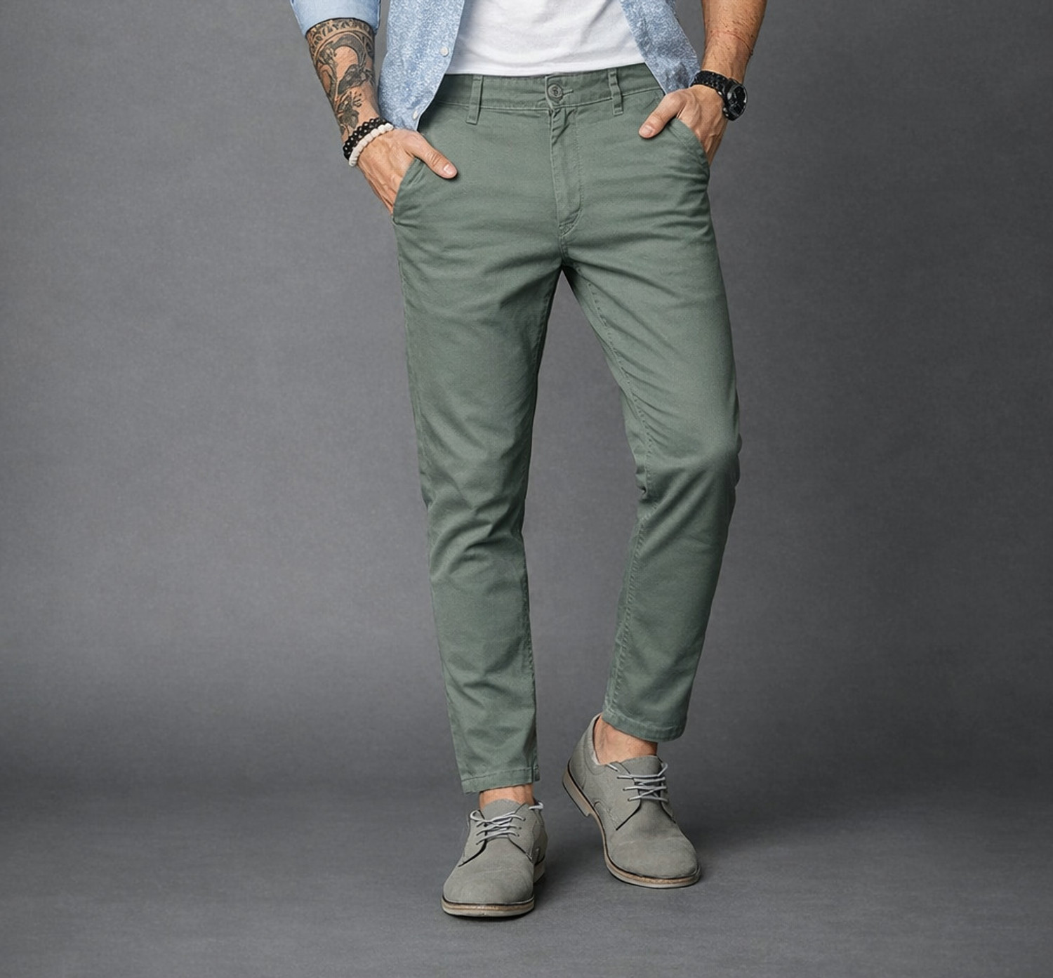 Image of Tanip Men Slim Fit Green Satin Trousers