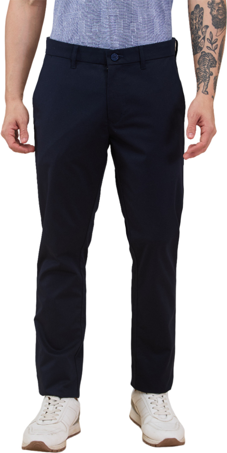 Image of THOMAS SCOTT Men Regular Fit Blue Cotton Blend Trousers