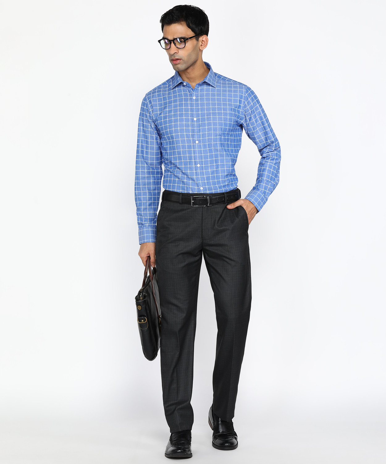 Image of PARK AVENUE Men Regular Fit Grey Polyester Trousers