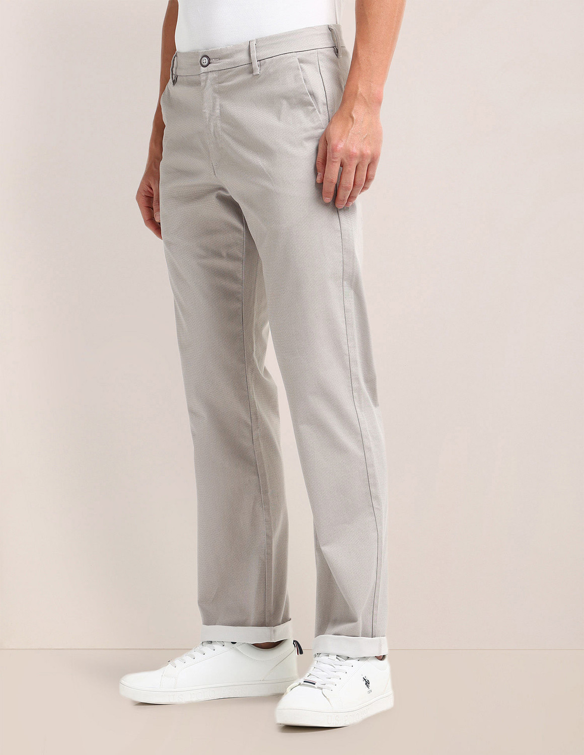 Image of U.S. POLO ASSN. Men Slim Fit Grey Cotton Blend Trousers
