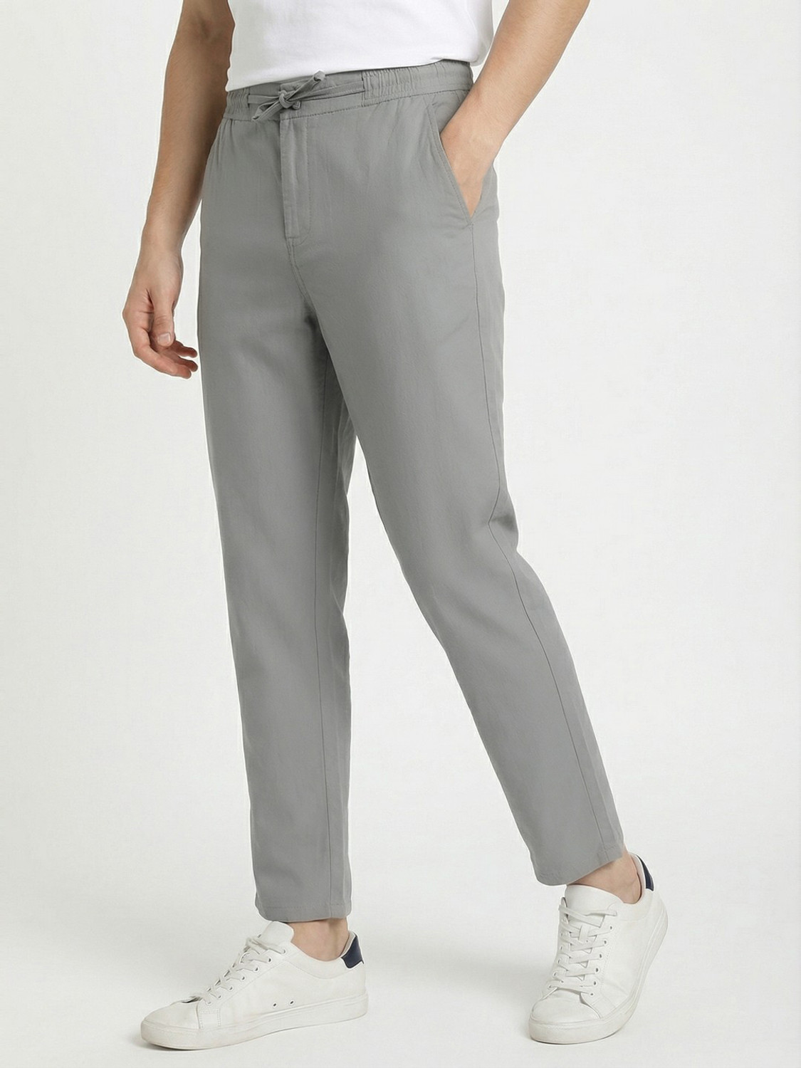 Image of FLIIP TRADING Men Relaxed Brown Linen Blend Trousers