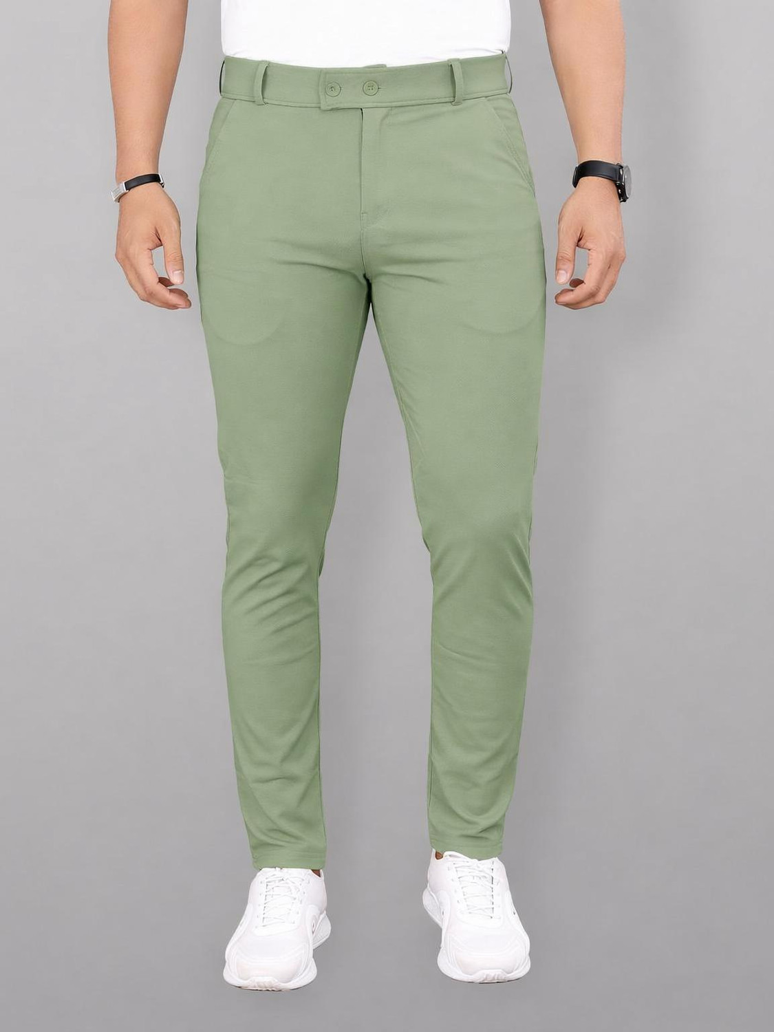 Image of COMBRAIDED Men Relaxed Green Lycra Blend Trousers