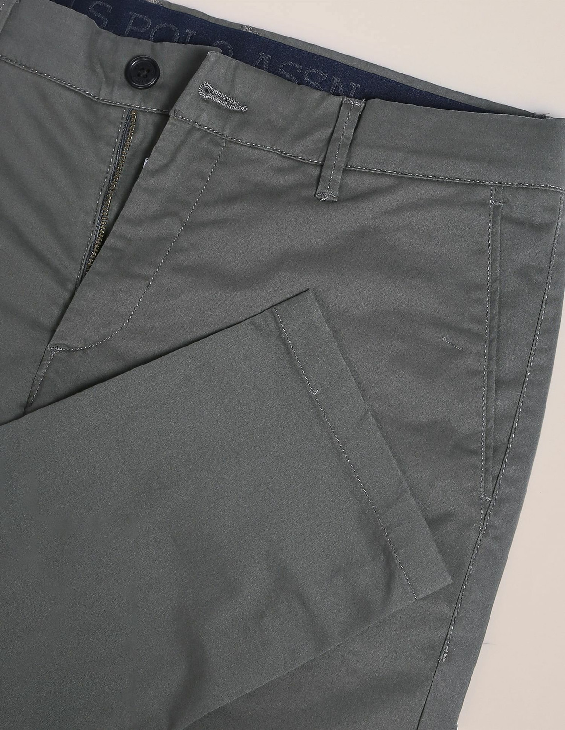 Image of U.S. POLO ASSN. Men Regular Fit Grey Cotton Blend Trousers