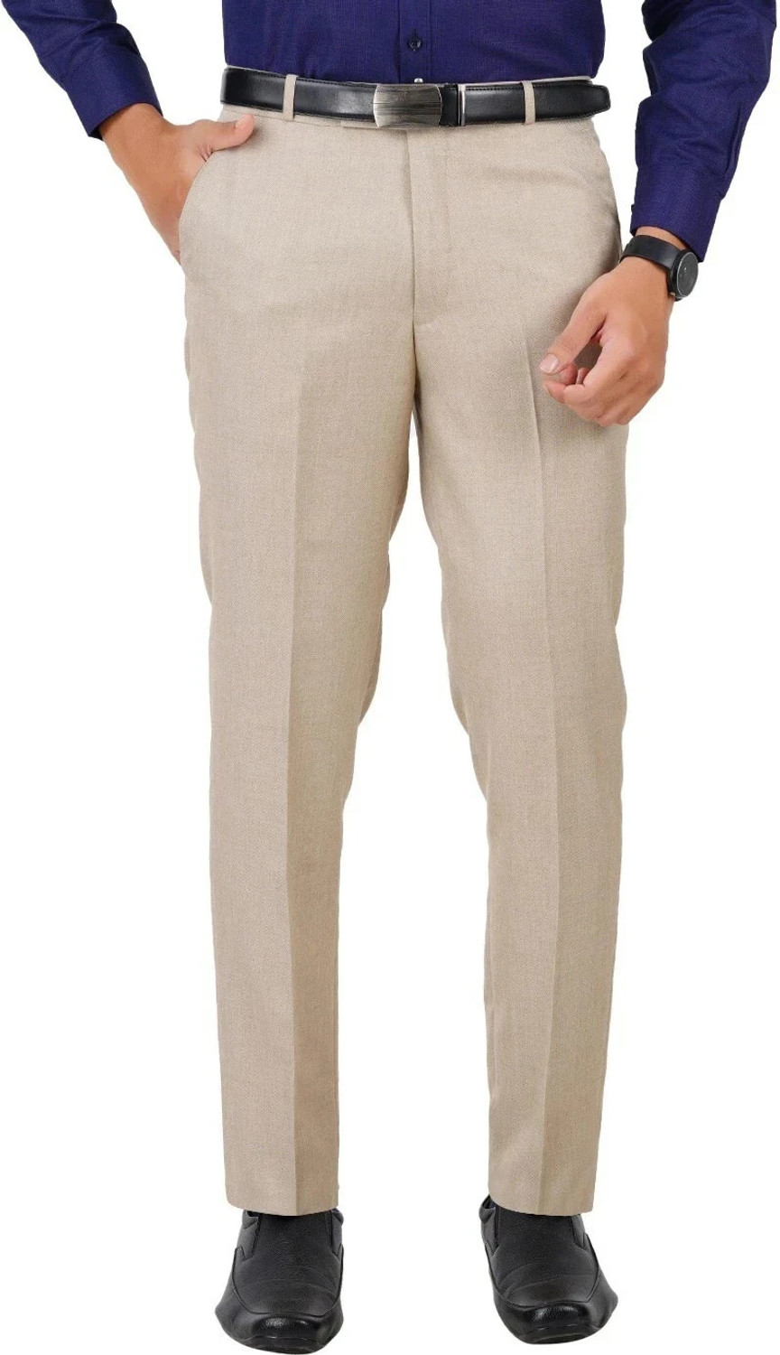 Image of Raymond Men Grey Polyester Trousers