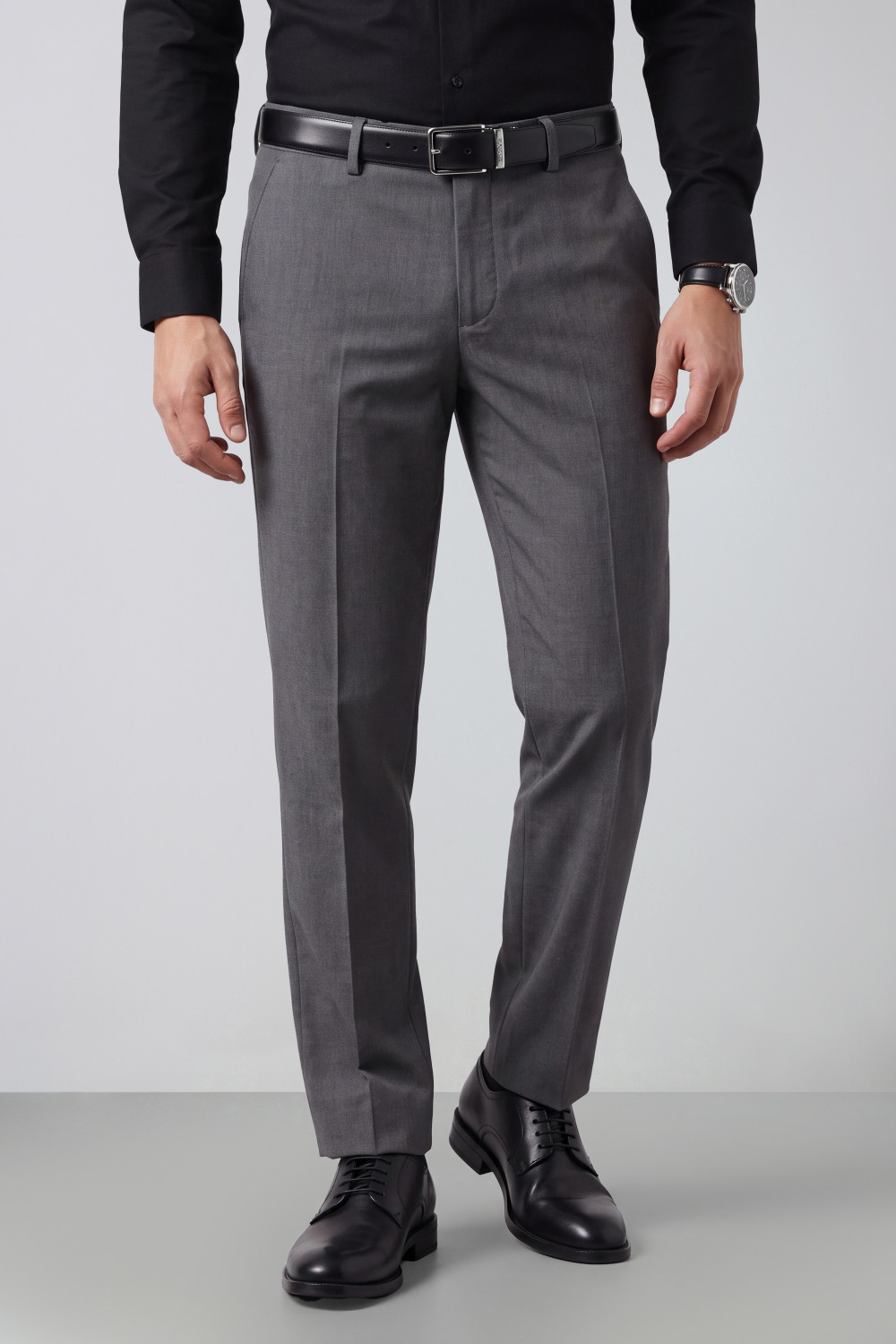 Image of PARK AVENUE Men Regular Fit Grey Polyester Trousers