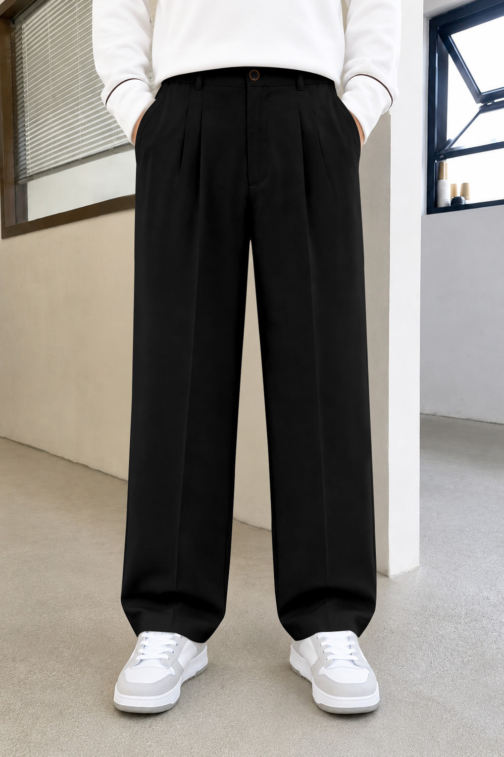 FTX Men Loose Fit Black Lycra Blend Trousers - Image 1