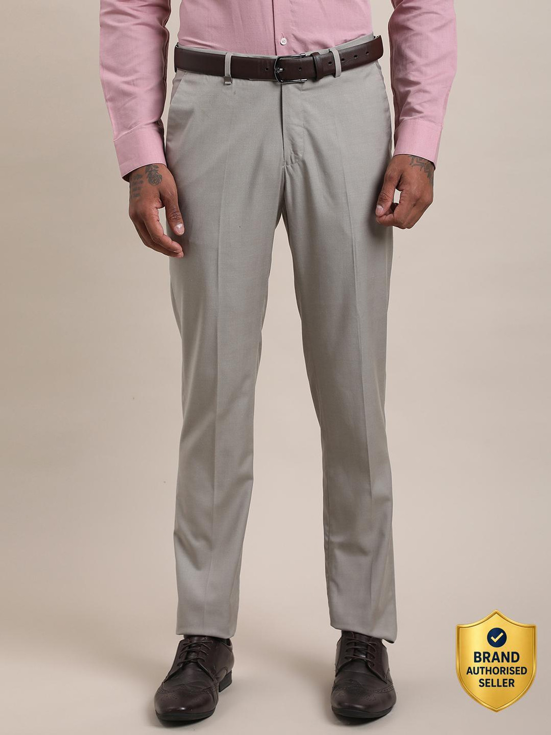 Image of Raymond Men Slim Fit Grey Viscose Rayon Trousers