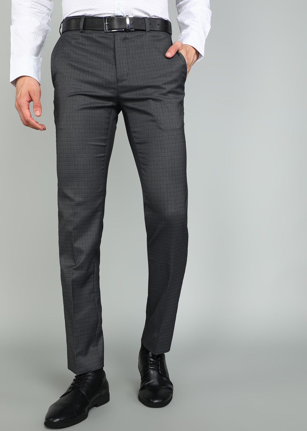Image of PARK AVENUE Men Regular Fit Grey Polyester Trousers