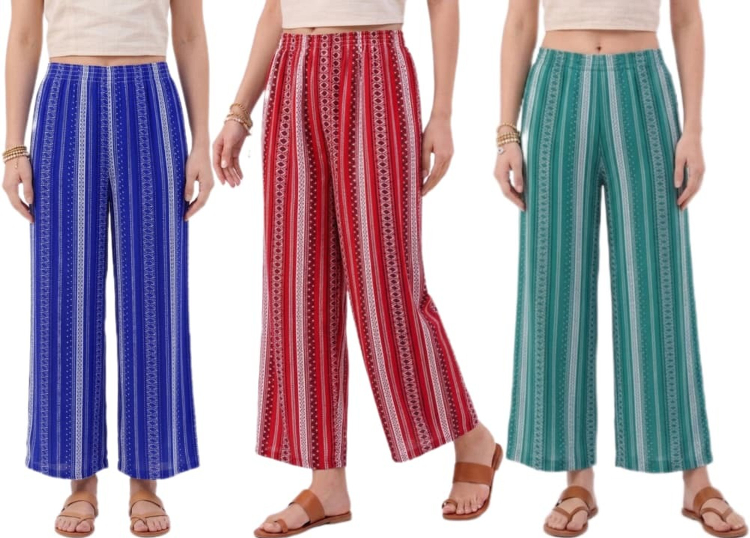 Image of shakshi Women Flared Blue Cotton Blend Trousers