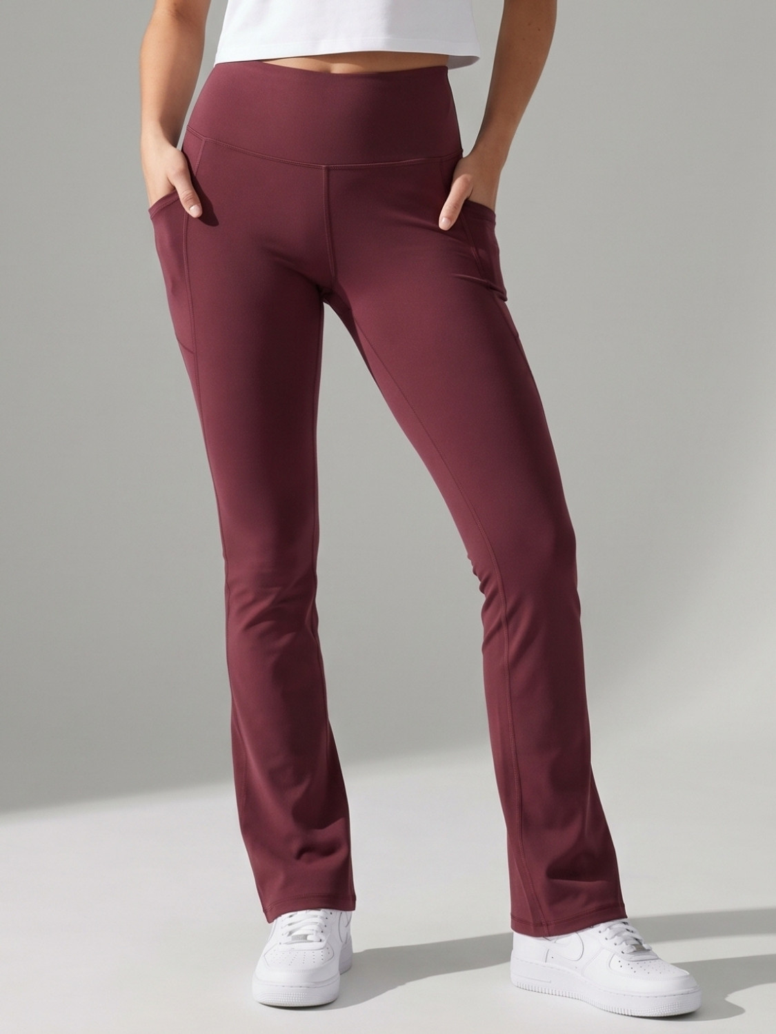 Image of IMPERATIVE by NEU LOOK Women Flared Maroon Lycra Blend Trousers