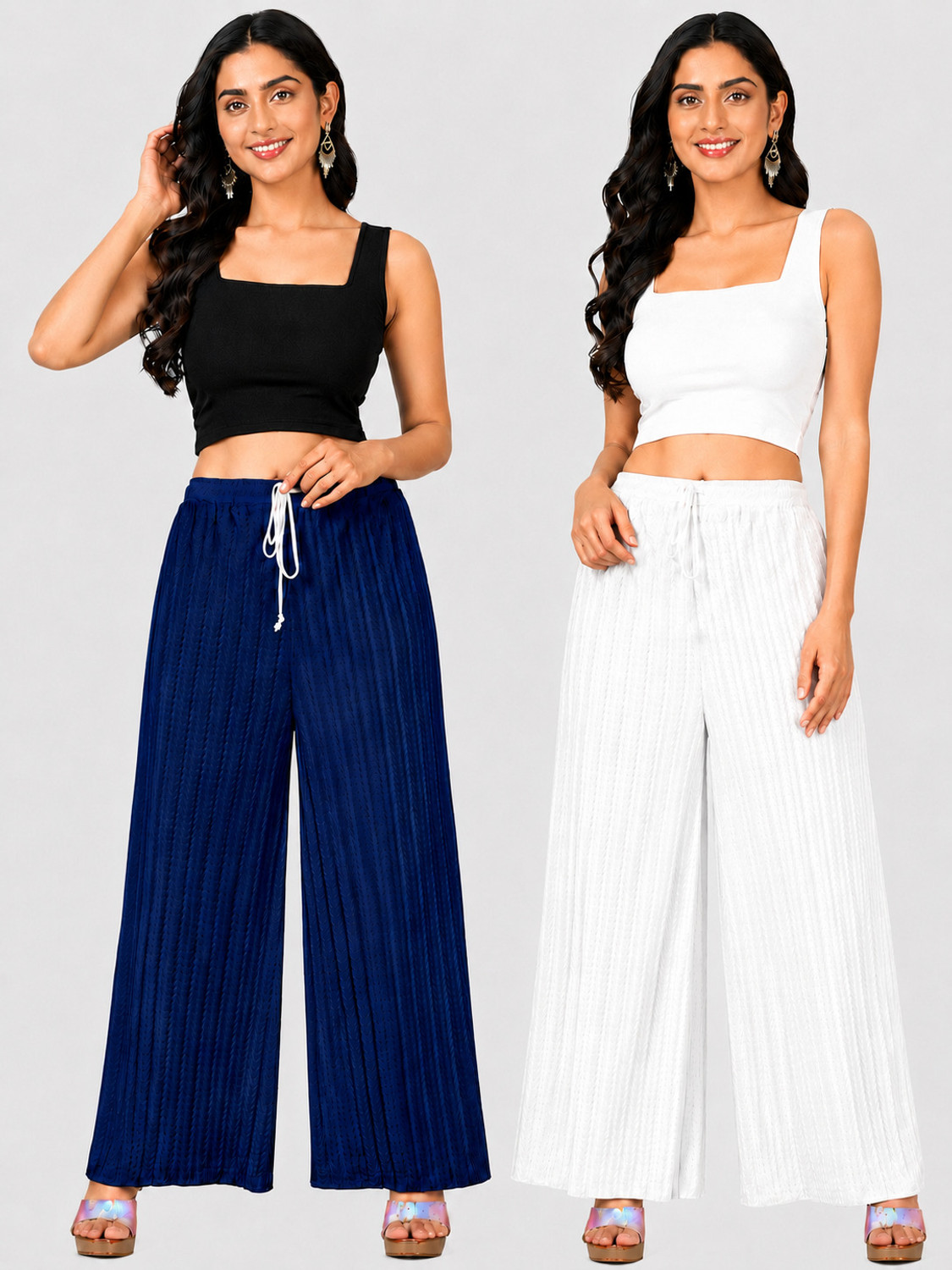 Image of SARA COLLECTION Pack of 3 Women Loose Fit Multicolor Lycra Blend Trousers