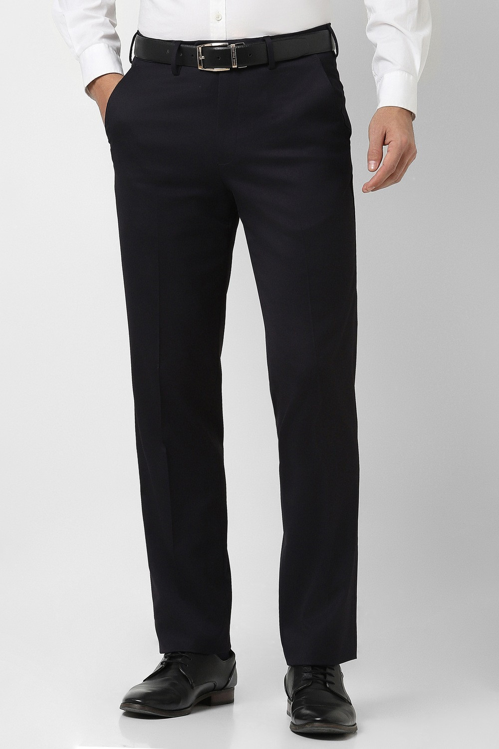 Image of VAN HEUSEN Men Regular Fit Black Polyester Trousers