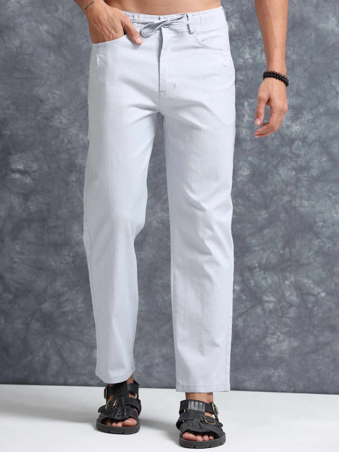 Bellaciao Clothings Co Men Relaxed Grey Linen Blend Trousers - Image 1