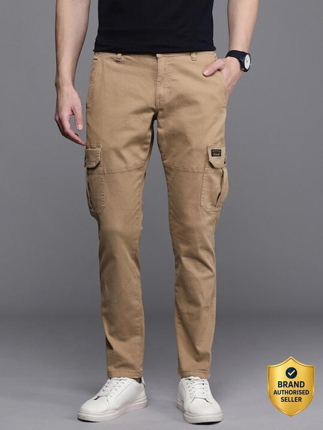 Image of Spykar Men Beige Pure Cotton Trousers