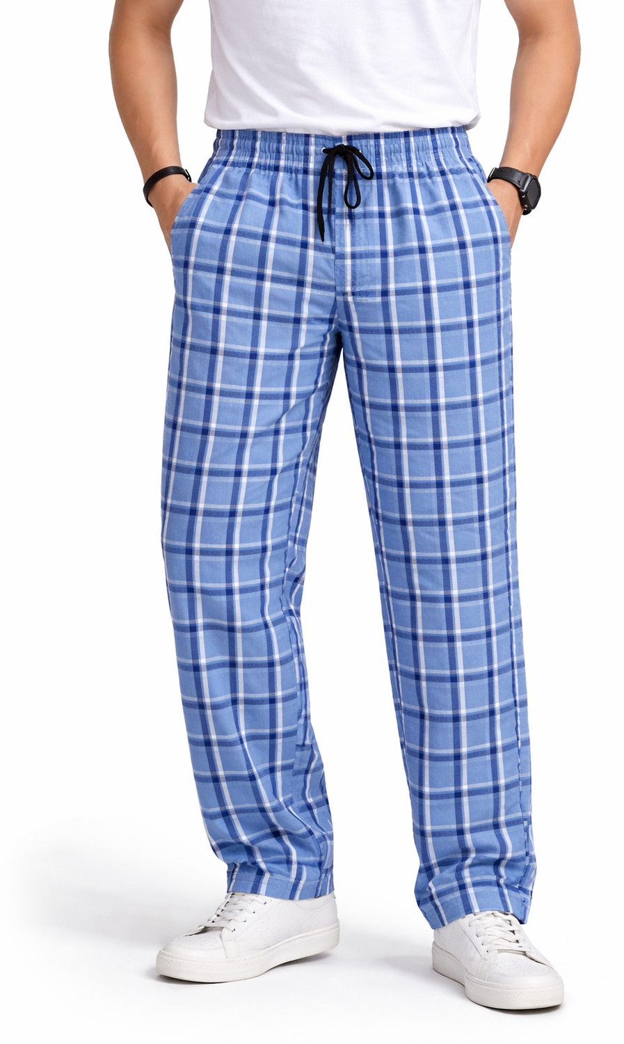Image of Shamzah Men Regular Fit Light Blue Polycotton Trousers