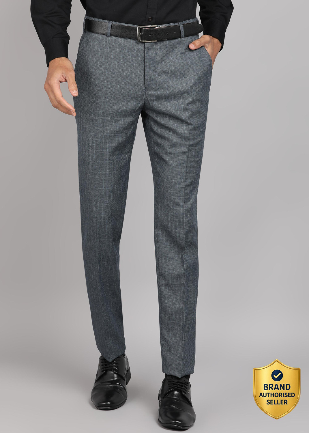 Image of PARK AVENUE Men Regular Fit Grey Polyester Trousers