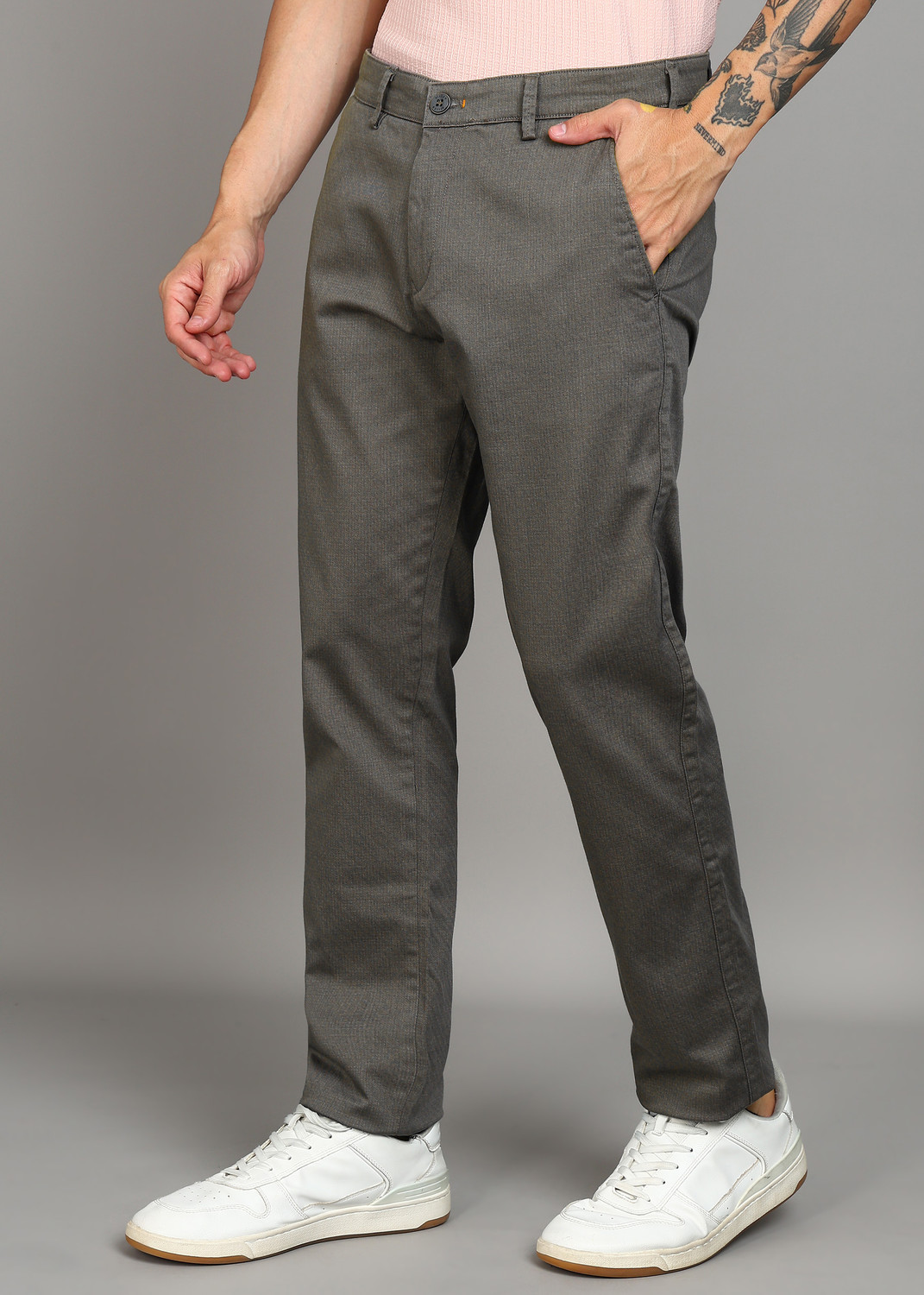 Image of KILLER Men Slim Fit Grey Cotton Blend Trousers