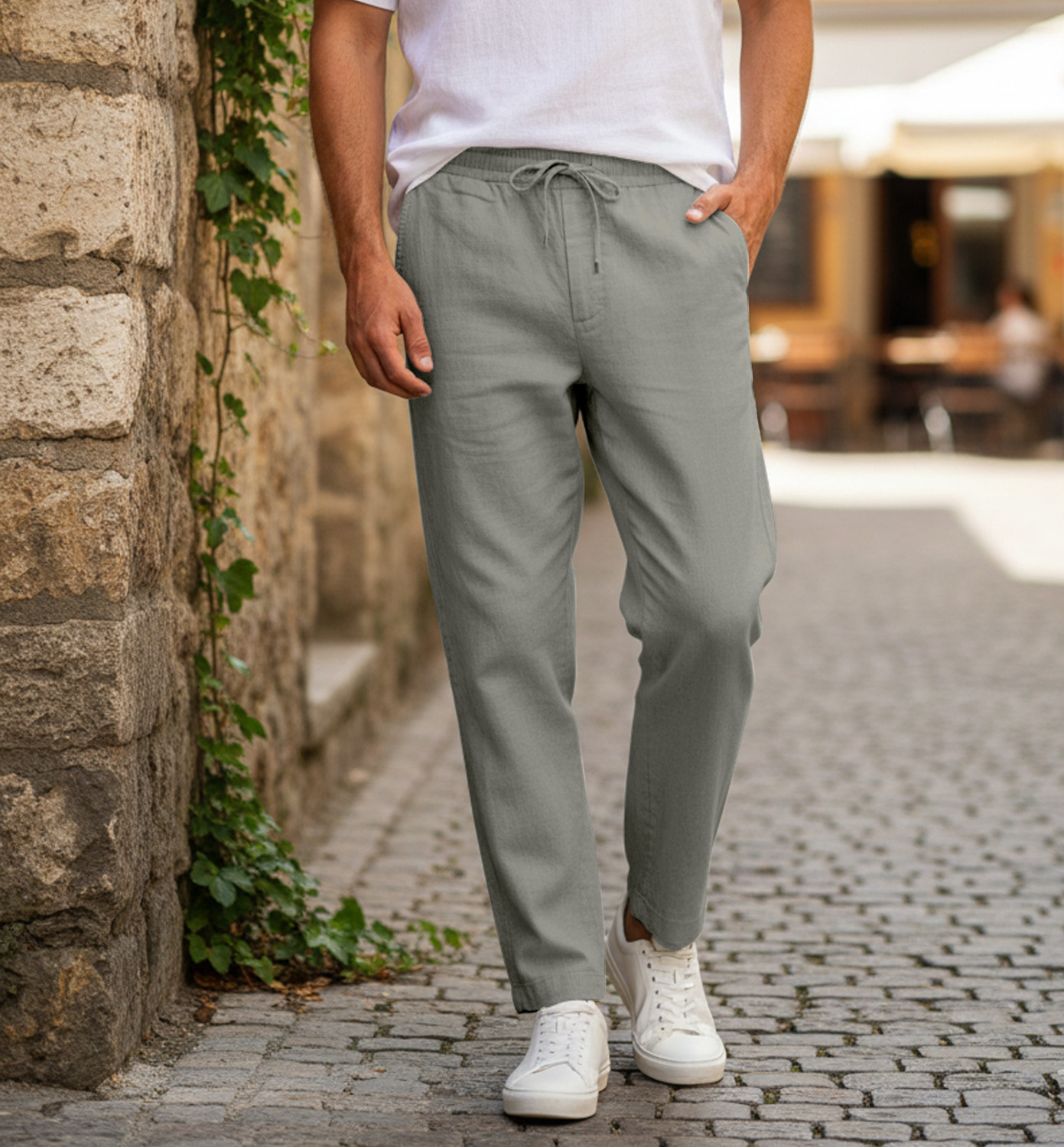 Image of FLIIP TRADING Men Relaxed Brown Linen Blend Trousers