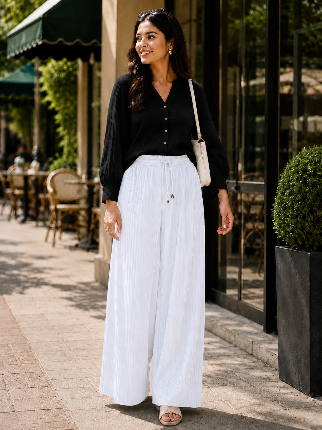 Image of Liance Women Regular Fit White Pure Cotton Trousers