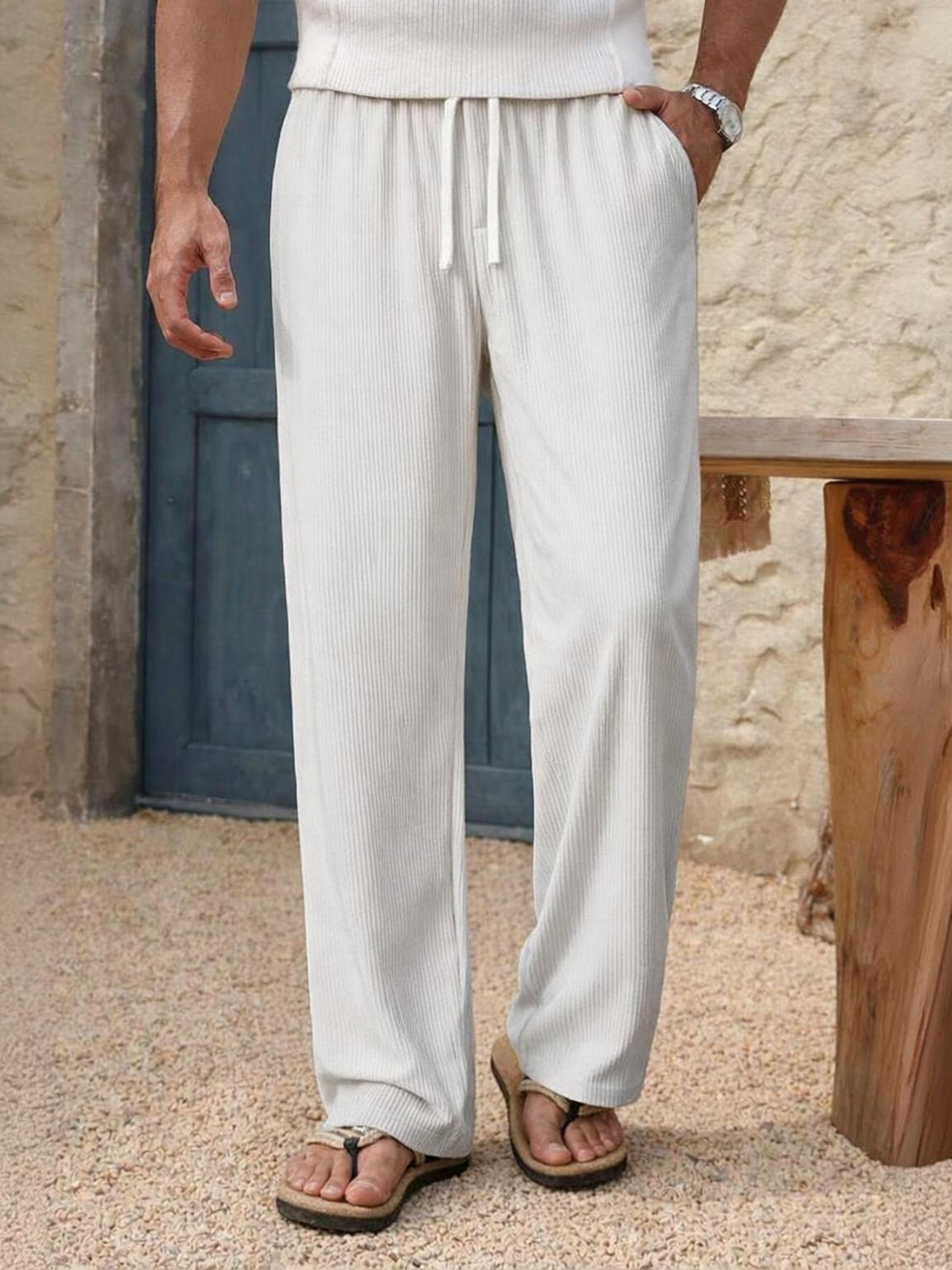 Image of COMBRAIDED Men Loose Fit Black Corduroy Trousers
