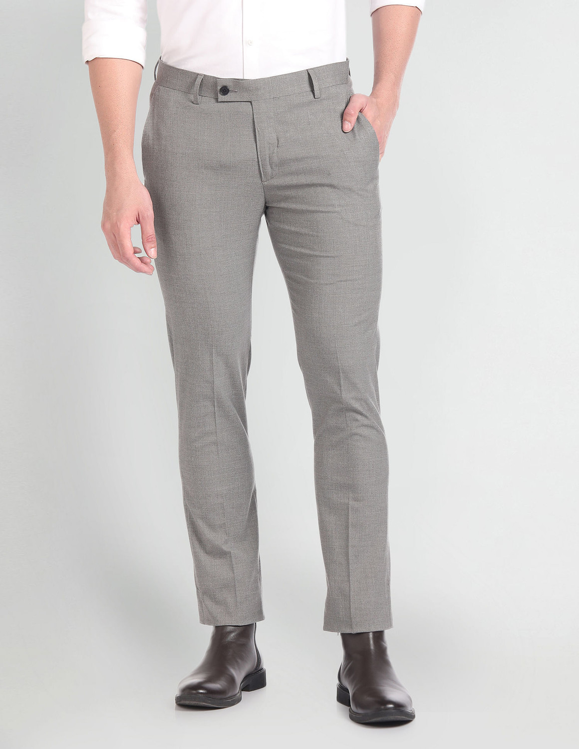 Image of ARROW Men Regular Fit Grey Viscose Rayon Trousers
