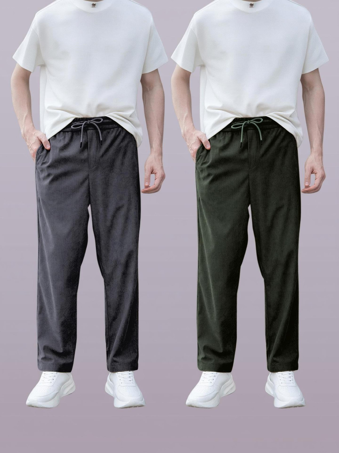 Image of Sucheh Gwalior Pack of 2 Men Regular Fit Grey Cotton Blend Trousers