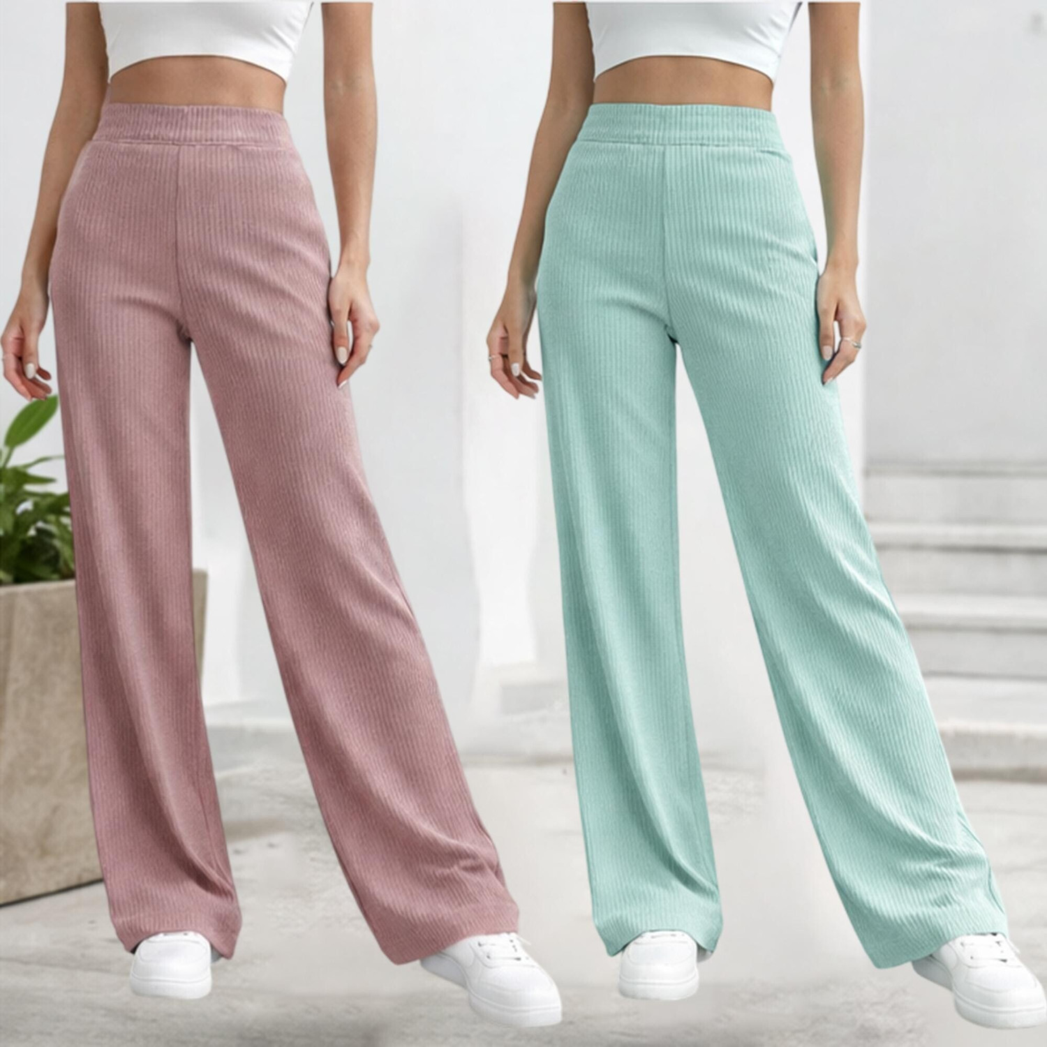 Image of Roadster Pack of 2 Women Relaxed Multicolor Cotton Blend Trousers