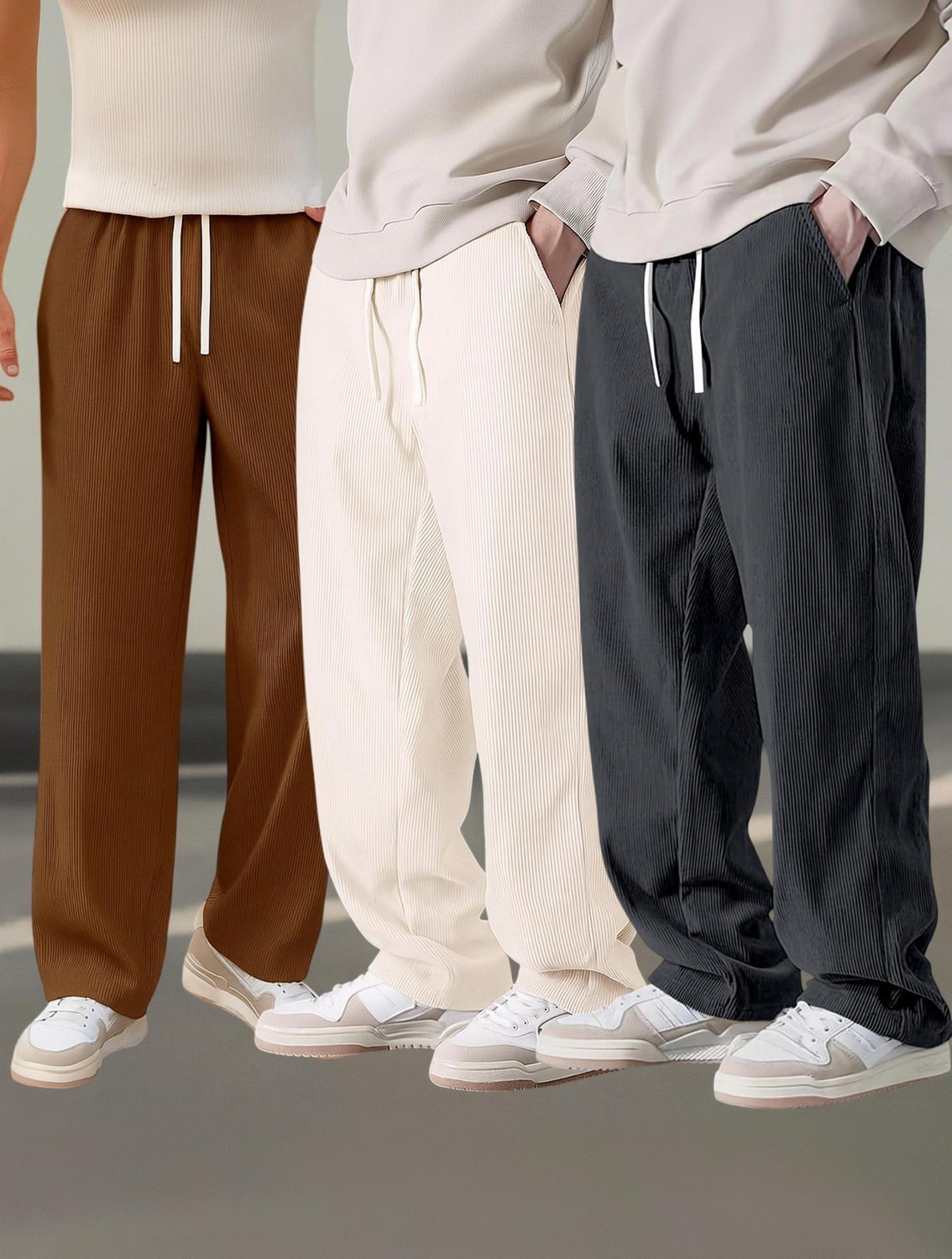 Image of Roadster Men Relaxed Multicolor Cotton Blend Trousers