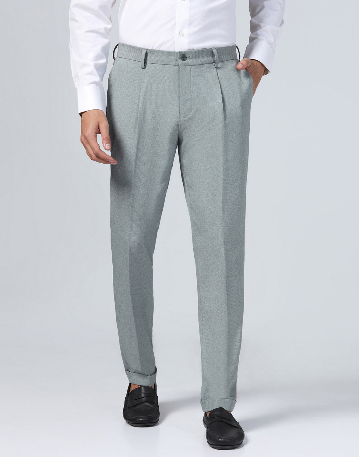 Image of Raymond Men Slim Fit Green Viscose Rayon Trousers