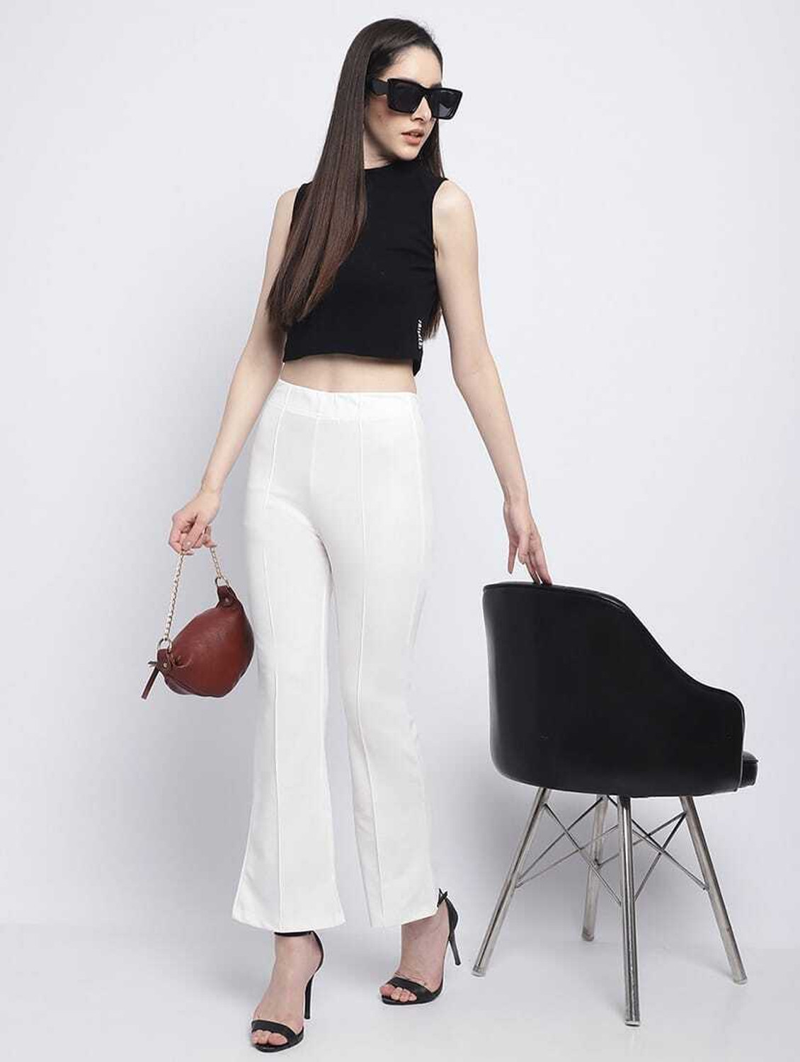 Image of Kanishk Women Regular Fit Maroon, White Cotton Blend Trousers